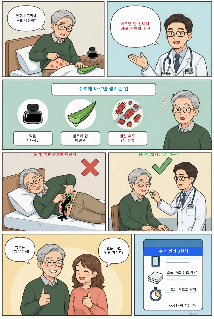 대상포진 수포에 먹물 바르지 마세요